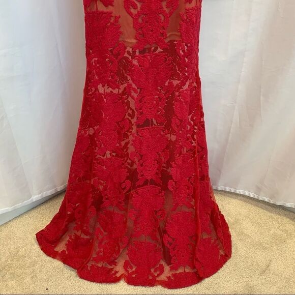 Red lace sleeveless halter top mermaid maxi dress gown size medium - Picture 8 of 15